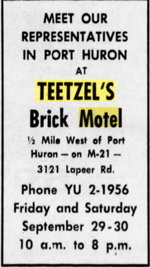 Teetzels Brick Motel (Penno Motel) - 1961 Classified Ad
